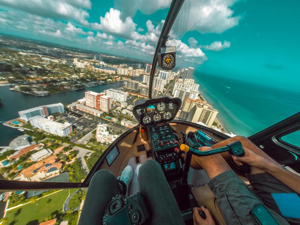 Luxury helicopter flying over the French Riviera